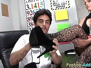 Femdom feet licking in classroom
